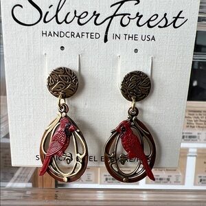 Silver Forest Red and Gold Nature Earrings